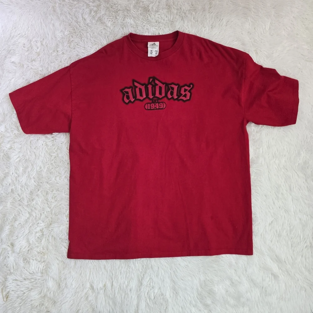 Y2K‎ Vintage Adidas Red Spray Paint Logo Oversized Tee Men's Size 2XL